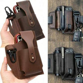 حقيبة خصر من الجلد الطبيعي لهاتف الخلوي وأدوات EDC، غطاء رجعي مع حلقة للحزام، هدية للرجال