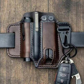 حقيبة خصر من الجلد الطبيعي لهاتف الخلوي وأدوات EDC، غطاء رجعي مع حلقة للحزام، هدية للرجال