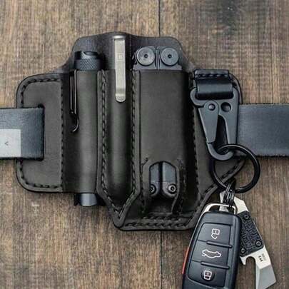 حقيبة خصر من الجلد الطبيعي لهاتف الخلوي وأدوات EDC، غطاء رجعي مع حلقة للحزام، هدية للرجال