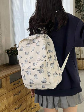 حقيبة ظهر كبيرة السعة للنساء بطراز الفراشة، حقيبة مدرسية كلاسيكية للطلاب، حقيبة تنقل متعددة الجيوب