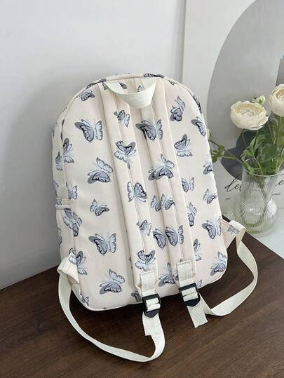 حقيبة ظهر كبيرة السعة للنساء بطراز الفراشة، حقيبة مدرسية كلاسيكية للطلاب، حقيبة تنقل متعددة الجيوب