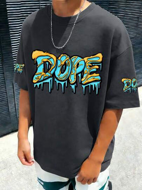 قميص تي شيرت بأكمام قصيرة وياقة دائرية للمراهقين الأولاد بطباعة حرف "DOPE"، ملابس أطفال جديدة لربيع/صيف