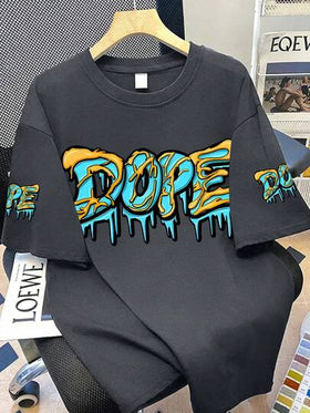 قميص تي شيرت بأكمام قصيرة وياقة دائرية للمراهقين الأولاد بطباعة حرف "DOPE"، ملابس أطفال جديدة لربيع/صيف