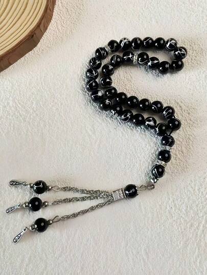حبات صلاة رمضان ذات نمط أسود مكونة من 33 حبة بطول 6 سم قطعة واحدة