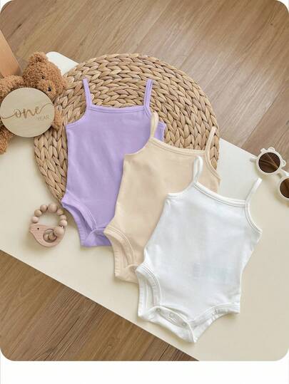 SHEIN 3 قطع/مجموعة رومبير كاجوال بسيطة بألوان صلبة مصنوعة من الأنسجة المحبوكة للبنات الصغيرات