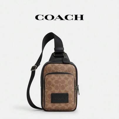 Coach حقيبة CV763QBNRX أحادية الكتف/الحقيبة المتقاطعة، حقيبة رجالية متعددة الاستخدامات وأنيقة، لون كاكي مع لمسات سوداء، صنعة متينة، تصميم بسيط ونظيف، مناسبة للعمل، والمناسبات غير الرسمية، والمواعيد.