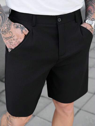 Manfinity CasualCool شورت كاجوال للرجال موديل جديد، قماش أسود مريح، بتصميم إنس، إطلالة عصرية، جيوب مريحة، متعدد الاستخدامات، مناسب للارتداء اليومي، إطلالة صيفية، نزهة كاجوال وتواعد، شورت كاجوال، عنصر أساسي للهدايا للصديق أو الزوج، طراز Y2K