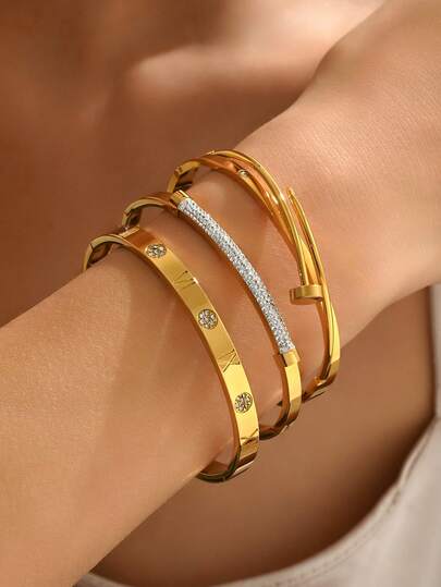 3 أساور ذهبية اللون مرصعة بالزركونيا المكعبة: أساور لامعة بسيطة للارتداء اليومي، مجموعة مجوهرات موضة قابلة للتنسيق والتطابق، مجموعة أساور أنيقة للنساء، إكسسوارات زركونيا مكعبة لامعة، أساور لامعة لليلة المواعدة، مجموعة أساور فاخرة بأسعار معقولة