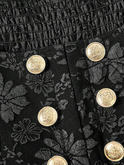 SHEIN MOD فستان نسائي أنيق بحمالات رفيعة من الجاكار، تنورة نسائية أنيقة سوداء بطبعات زهور من الجاكار بأزرار ذهبية مزينة بخط A كامل، فستان جاكار بروكيد، فستان جوتيك، فستان ميدي بشكل صدرية، بطراز قرصان، بطراز فيكتوري، فساتين حفلات أنيقة، فستان لضيف الزفاف،