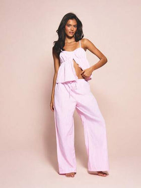 MISSGUIDED بيجامة نسائية مكونة من قميص كامي وبنطلون واسع الساق بطبعة الجينجهام، ملابس نوم وملابس منزلية مجموعة متناسقة من قطعتين، صيفية