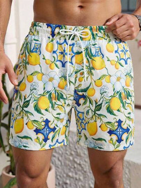Manfinity Swimmode شورت شاطئ كاجوال مطبوع بالليمون للرجال