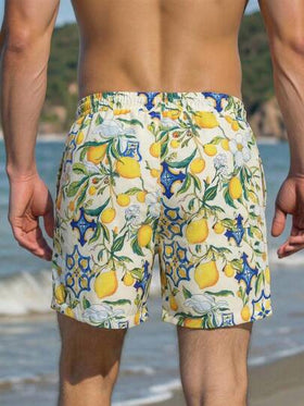 Manfinity Swimmode شورت شاطئ كاجوال مطبوع بالليمون للرجال