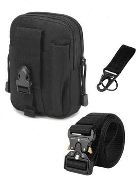 حزام خصر تكتيكي 2 في 1 - مصنوع من مادة نايلون عالية القوة، إبزيم قابل للتعديل - معدات بقاء متعددة الوظائف للخارج/المشي لمسافات طويلة - ضروري للمغامرات الخريفية