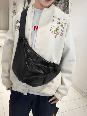 حقيبة خصر من جلد البولي يوريثان للرجال، حقيبة هوبو، حقيبة كتف كبيرة السعة، لون أحادي، قابلة للتعديل، مناسبة للرياضة والجيم والتنقل اليومي، حقيبة رسول، حقيبة راكب، حقيبة عيد الميلاد للرجال، حقيبة خصر شتوية
