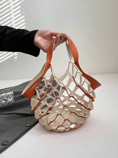 حقيبة تسوق منسوجة عصرية جديدة، تصميم مفتوح من الأعلى، خفيفة الوزن وبسيطة، حقيبة كتف ذات سعة كبيرة ناعمة. مناسبة لاستخدام المرأة في الحياة اليومية، التنقل، العمل، العطلات والطالبات