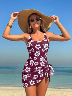 Swim Lushoire بدلة سباحة قطعة واحدة مطبوعة بالزهور، مناسبة للعطلات الشاطئية وحفلات المسبح وحفلات الشاطئ