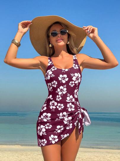 Swim Lushoire بدلة سباحة قطعة واحدة مطبوعة بالزهور، مناسبة للعطلات الشاطئية وحفلات المسبح وحفلات الشاطئ