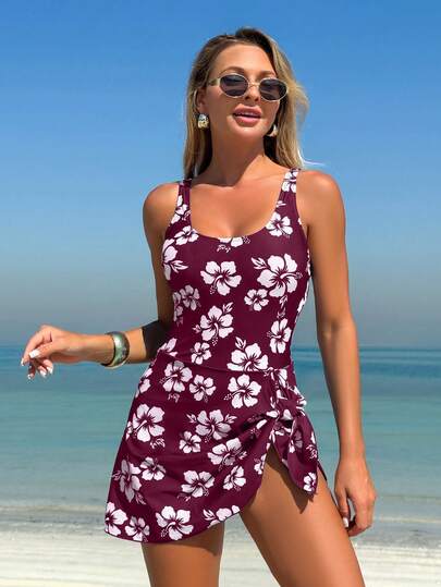 Swim Lushoire بدلة سباحة قطعة واحدة مطبوعة بالزهور، مناسبة للعطلات الشاطئية وحفلات المسبح وحفلات الشاطئ