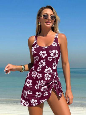 Swim Lushoire بدلة سباحة قطعة واحدة مطبوعة بالزهور، مناسبة للعطلات الشاطئية وحفلات المسبح وحفلات الشاطئ