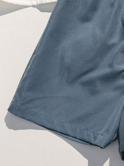 SHEIN اشتر اثنين واحصل على واحد مجانًا! 3 قطع/مجموعة قميص أكمام قصيرة مخطط لطفل صغير، شورت أخضر، وبدلة شال، بدلة رسمية مناسبة لحفلة عيد الميلاد، حفلة المساء، الأداء، الزفاف، بدر كامل، المعمودية واحتفال عيد الميلاد الأول، حفل استقبال الطفل