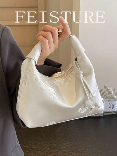 حقيبة قماش نايلون مطرزة بطراز صيني بزهور، مناسبة للتسوق والمواعدة وهدايا النساء والسيدات العاملات، مناسبة للمكتب والجامعة والعمل والتنقل
