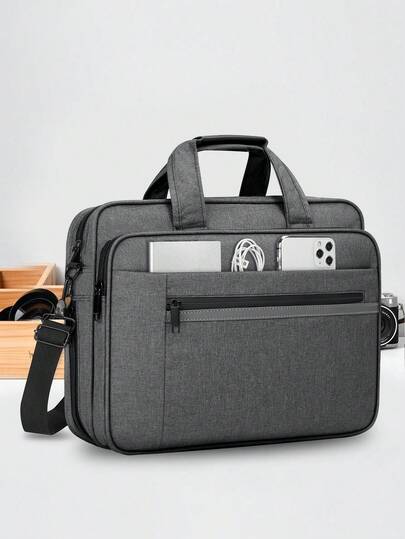 حقيبة كمبيوتر محمول مقاس 15.6 بوصة مقاومة للماء، حقيبة مكتبية قابلة للتوسيع، حقيبة رسول متعددة الاستخدامات للأعمال والسفر والكلية، باللون الرمادي