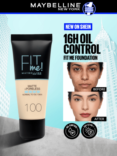 Maybelline أساس ماتي وخالي من المسام Fit Me، لون 100 عاجي دافئ، 30 مل، للبشرة العادية إلى الدهنية، خالي من الزيوت، مكياج طويل الأمد، أساس مكياج، ماتي، 30 مل - ماتي، أساس طويل الأمد، خالي من الزيوت، قاعدة مكياج، العناية بالبشرة، مكياج الصيف