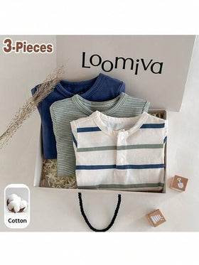 Loomiva 3 قطع طقم رومبير وشورت قصير الأكمام ناعم محبوك للأطفال الرضع ولد/بنت