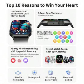 ساعة ذكية Lenovo 2025 الجديدة لنظامي أندرويد وآي أو إس Fit F101، شاشة AMOLED عالية الدقة 1.96 بوصة، تدعم مراقبة معدل ضربات القلب، والاتصال عبر البلوتوث وغيرها من الوظائف