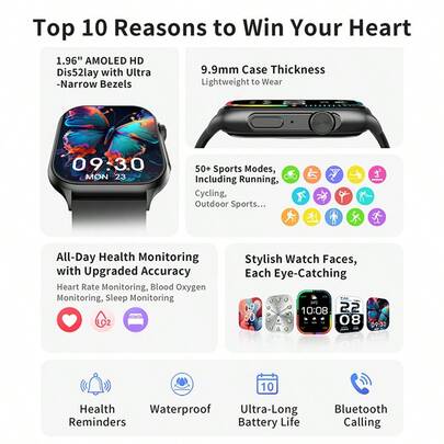 ساعة ذكية Lenovo 2025 الجديدة لنظامي أندرويد وآي أو إس Fit F101، شاشة AMOLED عالية الدقة 1.96 بوصة، تدعم مراقبة معدل ضربات القلب، والاتصال عبر البلوتوث وغيرها من الوظائف