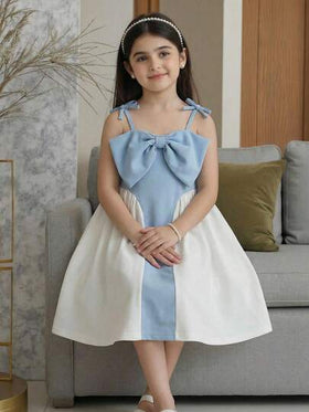 Emery Rose Kids فستان حفلة أنيق كلاسيكي للبنات المراهقات/الصغيرات مزين بفيونكة وألوان متباينة
