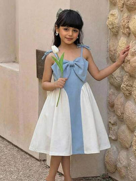 Emery Rose Kids فستان حفلة أنيق كلاسيكي للبنات المراهقات/الصغيرات مزين بفيونكة وألوان متباينة