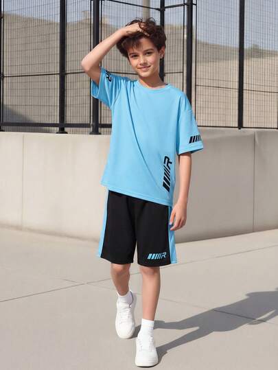 Vacaura 12 قطعة/طقم قميص تي شيرت أزرق فاتح مع شورت مجموعة قطعتين للأولاد المراهقين، قماش ناعم ومريح، مناسب للخروجات والتصوير الفوتوغرافي والمناسبات المختلفة