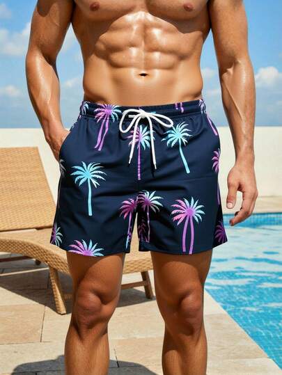 Manfinity Swimmode شورت كاجوال للرجال بجيوب مائلة وخصر بسحاب، مناسب للشاطئ