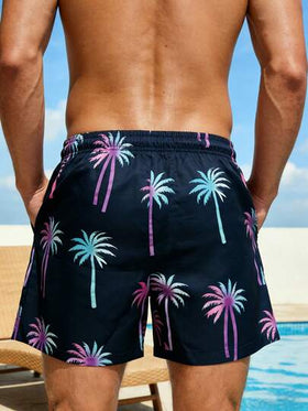 Manfinity Swimmode شورت كاجوال للرجال بجيوب مائلة وخصر بسحاب، مناسب للشاطئ