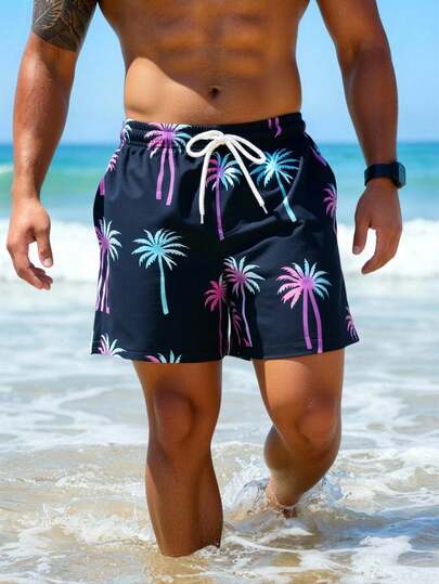 Manfinity Swimmode شورت كاجوال للرجال بجيوب مائلة وخصر بسحاب، مناسب للشاطئ