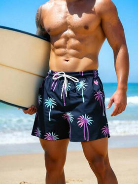 Manfinity Swimmode شورت كاجوال للرجال بجيوب مائلة وخصر بسحاب، مناسب للشاطئ