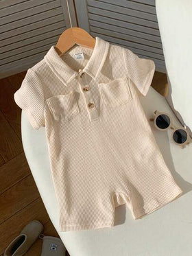 SHEIN بدلة رضيع صبي صيفية مريحة بنسيج مُحبك قصيرة الأكمام، مناسبة لحفلة عيد الميلاد، الحفلات المسائية، العروض، حفل الزفاف، احتفال شهر واحد، المعمودية وحفل استقبال عيد الميلاد الأول