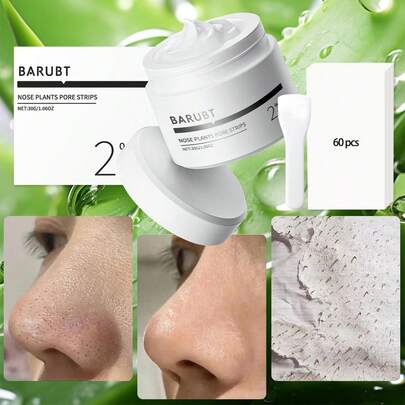BARUBT قناع الوجه المحسن لتنظيف مسام الرؤوس السوداء، تنظيف عميق، مريح، العناية بالبشرة، مناسب لجميع أنواع البشرة، يحتوي على 2% من حمض السالسيليك، يأتي مع 60 قطعة من الرقع والأدوات المساعدة، ضروري للصيف