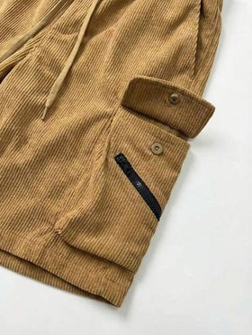 شورتات رجالية من الكوردوروي خفيفة الوزن، مع جيوب كبيرة مميزة بسحاب، قصة مريحة للصيف، متعددة الاستخدامات، طول متوسط
