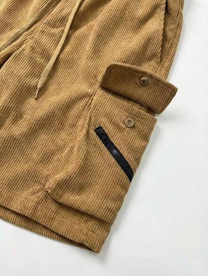 شورتات رجالية من الكوردوروي خفيفة الوزن، مع جيوب كبيرة مميزة بسحاب، قصة مريحة للصيف، متعددة الاستخدامات، طول متوسط