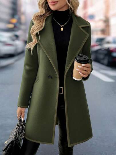 EMERY ROSE معطف طويل من خليط الصوف بتصميم لوحة الرقعة الأسود والأبيض أنيق وكاجوال للنساء