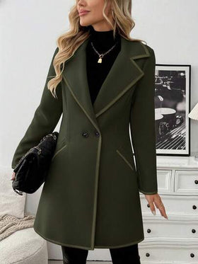 EMERY ROSE معطف طويل من خليط الصوف بتصميم لوحة الرقعة الأسود والأبيض أنيق وكاجوال للنساء