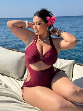 Swim SXY بدلة سباحة قطعة واحدة بحمالات رفيعة وظهر مكشوف، لون أحمر ، للعطلات الشاطئية