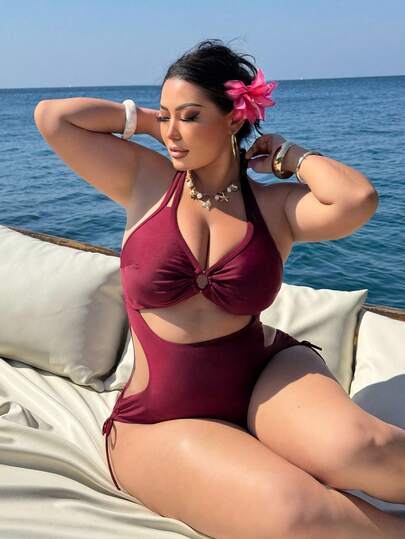 Swim SXY بدلة سباحة قطعة واحدة بحمالات رفيعة وظهر مكشوف، لون أحمر ، للعطلات الشاطئية