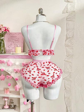 PetitDoll مجموعة سلكية من حمالة الصدر بشكل قلب مطرزة بالدانتيل، حلوة وجذابة