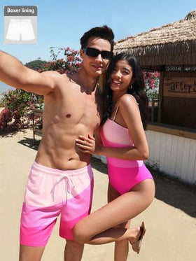 Manfinity Swimmode شورت كاجوال للرجال بخصر مربوط بسحاب وتصميم ألوان متباينة