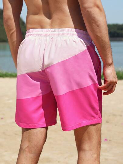Manfinity Swimmode شورت كاجوال للرجال بخصر مربوط بسحاب وتصميم ألوان متباينة