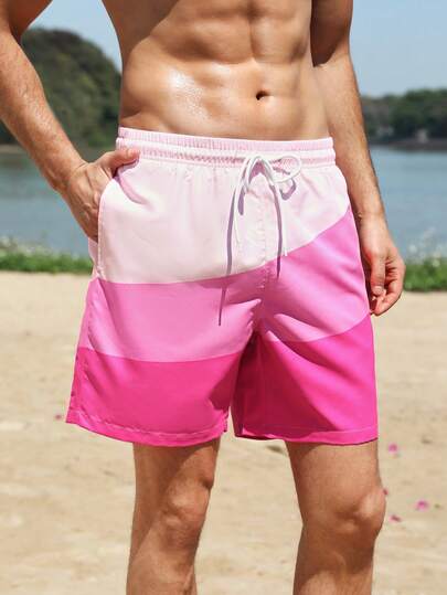 Manfinity Swimmode شورت كاجوال للرجال بخصر مربوط بسحاب وتصميم ألوان متباينة