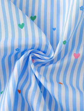 Elladie kids طقم تي شيرت أكمام قصيرة بنسيج مزخرف وتصميم أزرار في الخلف وبنطلون طويل كاجوال للبنات (صغير)
